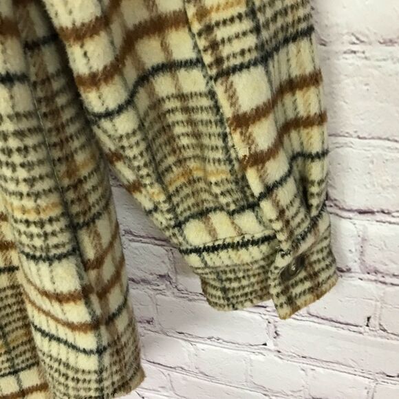 JOIE Oversized Neutral Plaid Button Up Cabincore Casual Wool Blend Jacket M - Picture 5 of 10